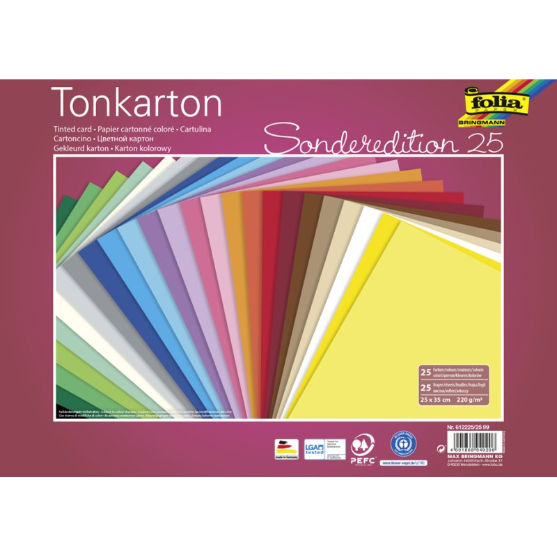 folia gekleurd karton, 25×35 cm, 220 g/m², 25 kleuren